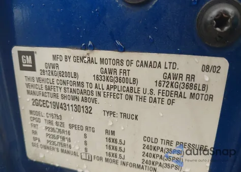 2003 Chevrolet Silverado 1500 Ls from USA, damaged, VIN 2GCEC19V431130132